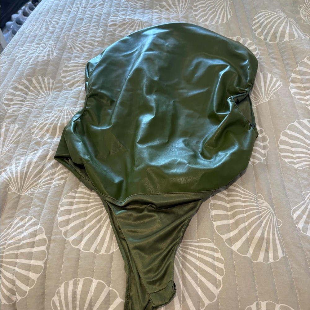 Zara Olive Green Faux Leather Bodysuit